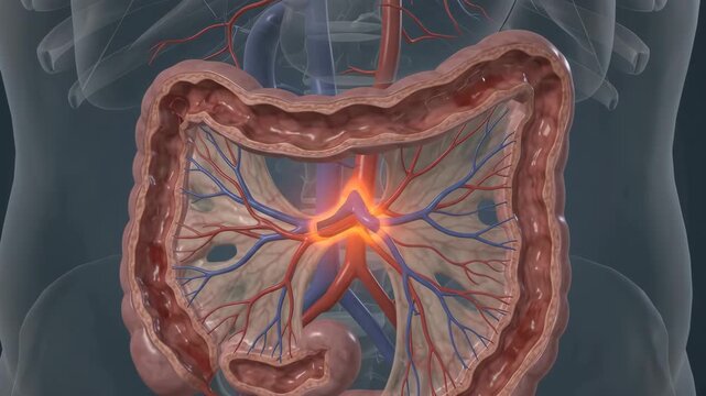 Intestinal volvulus with mesenteric vessel compression
