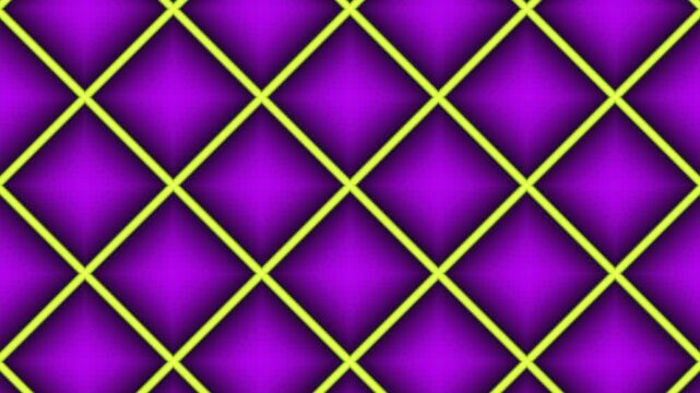 Purple Quilted Pattern Background With Bright Neon Yellow Grid Lines Moving Seamlessly