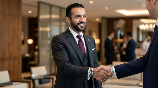 Arab Business Man Western Suit Handshake Deal International Professional