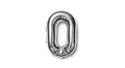 Obraz premium A shiny silver metallic foil balloon in the shape of the number zero for birthday celebrations