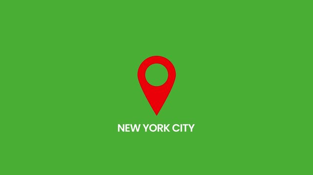 Red map location pin animation showcasing new york city motion