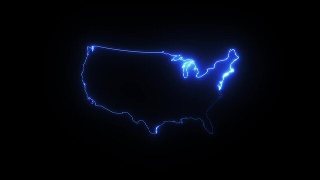 United states glowing blue neon map outline motion video animation