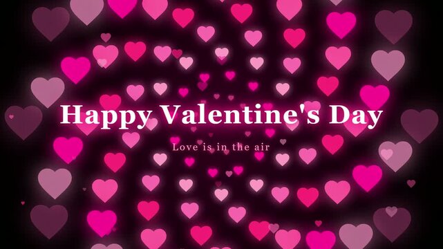 Animated Pink Heart Spiral Background with Happy Valentine's Day Text for Romantic Holiday Greeting