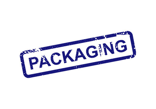 Blue packaging stamp with text on white background isolated on transparent background, illustration
