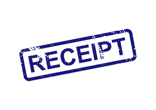 Blue receipt stamp with word receipt isolated on transparent background, illustration