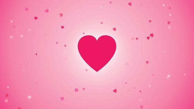 Animated pink heart pulsing on a soft background with floating heart shaped confetti particles