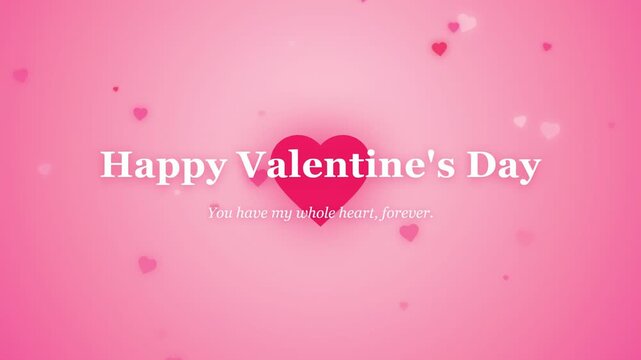 Animated Happy Valentine's Day greeting with floating pink hearts on a soft gradient background