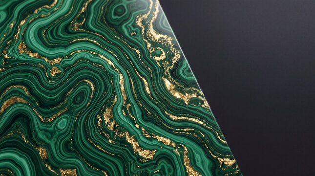 Green Malachite Texture with Gold Veins on Dark Background