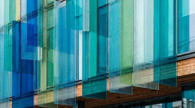Colorful Glass Panels on Modern Building Facade