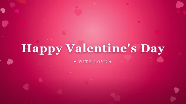 Animated Happy Valentine's Day greeting with floating hearts on a pink glowing background