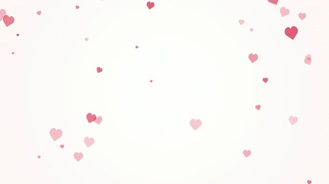 Animated pink and red hearts floating and falling on a clean white background