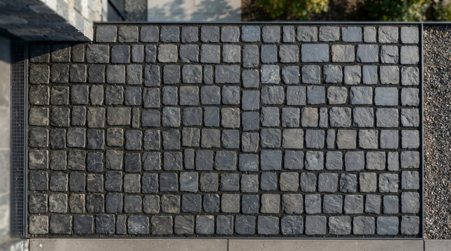 Dark Grey Cobblestone Pavement Texture Overhead View Architectural Stone Path
