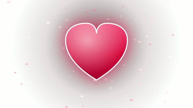Animated glowing red heart pulsing on a white background with floating particles for Valentine's Day