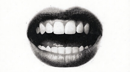 Fototapeta premium Close up of human mouth with halftone dot effect on white background