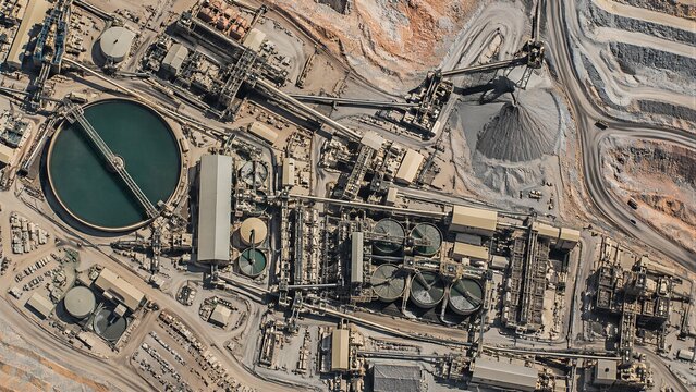 Morenci Copper Mine Processing Plant: A Detailed Satellite View of the Vast Industrial Complex in the Arizona Desert, Highlighting Resource Extraction.