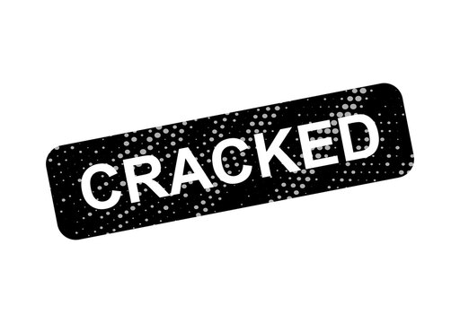 Black cracked stamp or label with distressed text isolated on transparent background, illustration