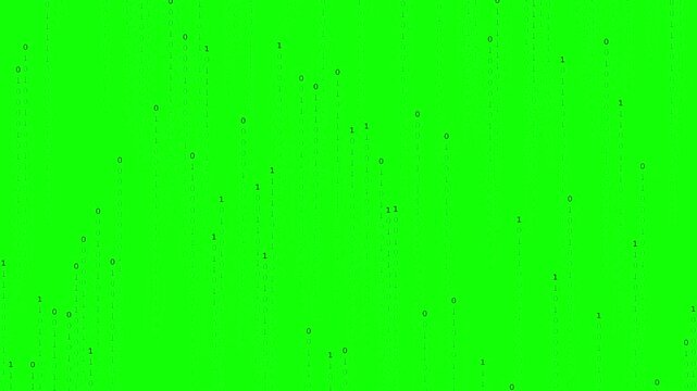 Digital binary code raining down on a bright green background for technology and data concepts