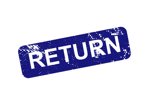 Blue distressed return button with stamp effect isolated on transparent background, illustration
