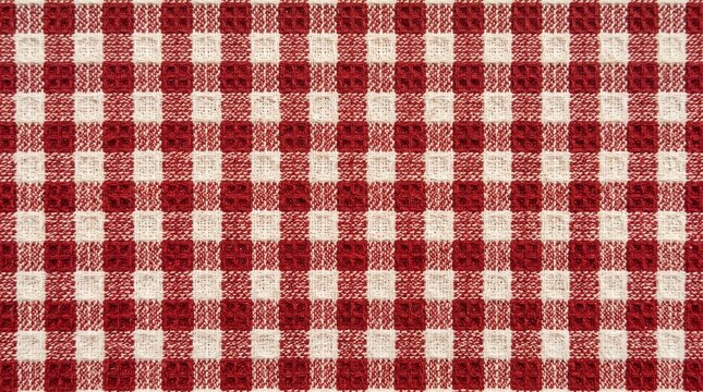 Red and White Gingham Plaid Pattern Fabric Texture Background