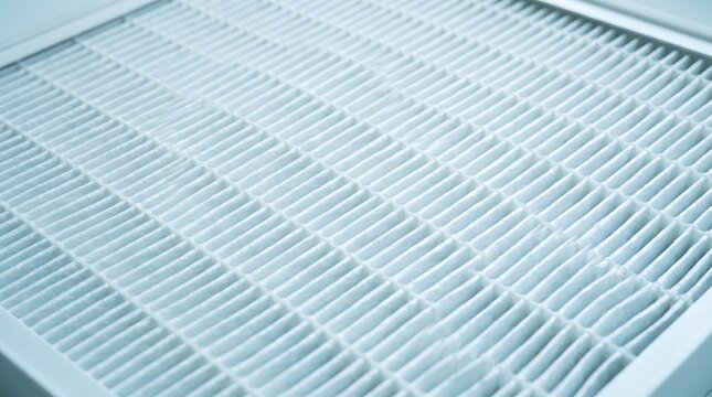 Close up view of clean white pleated HEPA filter for home air purification system