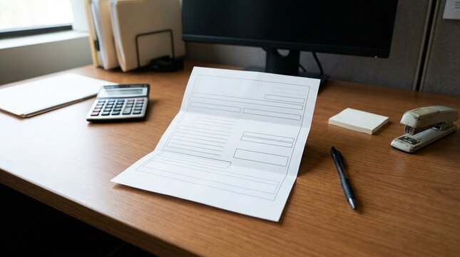 Accounts Payable Desk with Folded ACH Payment Authorization &ndash; Accounts Payable and Business Payment Concept
