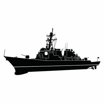 Navy Warship Silhouette Vector Illustration of Guided Missile Destroyer