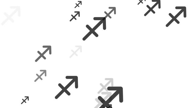 Animation of an upward-pointing arrow&mdash;representing the archer or centaur of the Sagittarius zodiac sign&mdash;and an astrological pictogram symbolizing goals, aspirations, and target-oriented focus; 4k