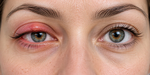 Fototapeta premium Swollen Red Eyelid, Blepharitis and Eye Inflammation Close Up