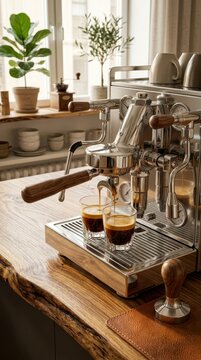 Espresso machine brewing coffee in a cafe