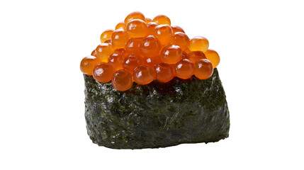 Isolated Ikura Gunkan Maki sushi, delicious traditional Japanese food with fresh salmon roe. © Gabriel