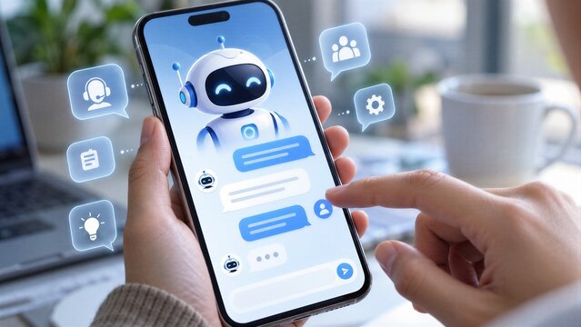 AI chatbot mobile application providing intelligent customer service, automatically replying to online messages and assisting clients.