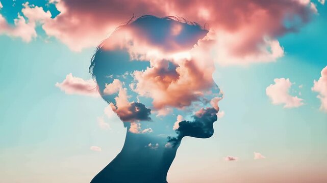 Human Mind Concept with Clouds and Heavenly Light
