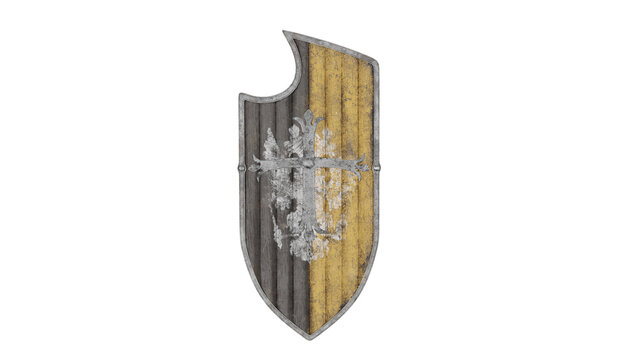 3d rendering shield design with yellow and gray colors