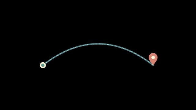 Animated Curved Travel Route with GPS Pin and Moving Marker