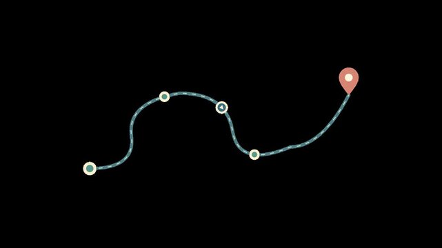 Animated GPS Route Map Pointer Moving Along Winding Path