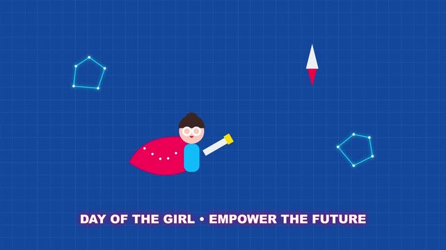 Girl Superhero Illustration with Space Constellations Animation