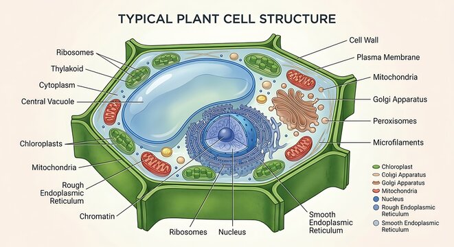 Plant cell structure diagram highlights various organelles including the cell wall and chloroplasts.