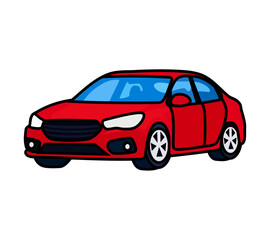 Fototapeta premium Cartoon Red Car Side Angle Illustration Simple Digital Design