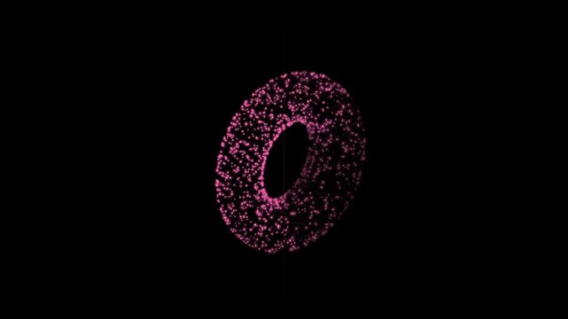 Abstract pink glowing particle torus shape floating in dark space 4k Motion Video