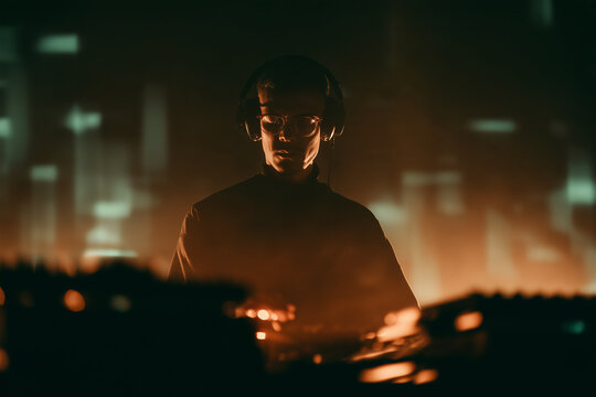 Ambient music performance in a dimly lit venue during a late-night event