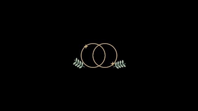 Animated Interlocking Wedding Rings with Leaves and Sparkles