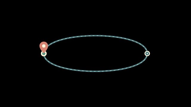 Animated oval route path with location pin marker and moving dot