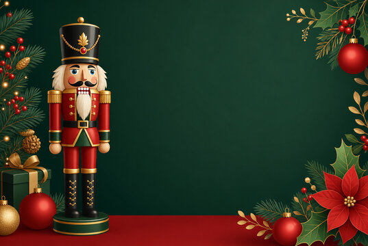 Christmas Nutcracker Doll Background with Festive Holiday Frame
