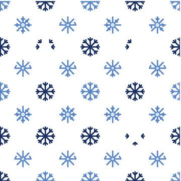 Seamless pattern of blue snowflakes on a transparent background