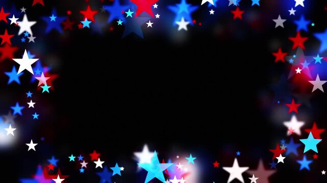 Twinkling confetti stars for America's Independence Day. USA backgrounds border with soft star shapes for American celebrations 4th of July, Memorial Day, Veteran's Day, or patriotic US holidays.