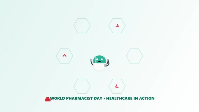 Pharmacist Mascot Character with Medical Icons in Digital Animation