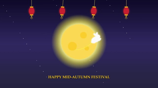 Rabbit Jumping over Full Moon for Mid Autumn Festival Animation