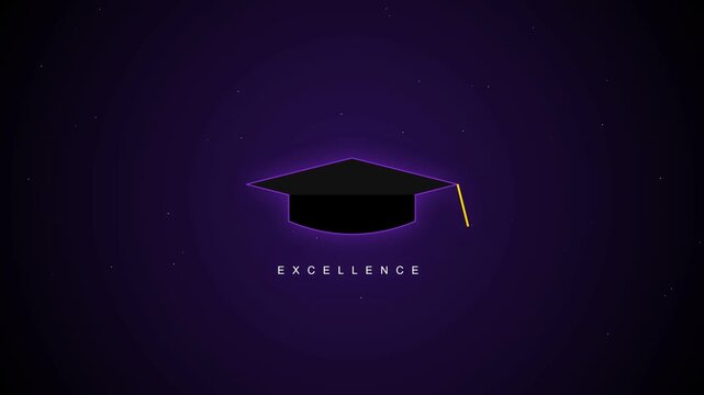 Celebrate teachers day with this glowing graduation cap icon and excellence text on purple background
