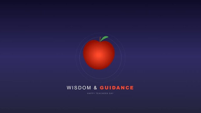 Teachers day celebration greeting card featuring a red apple icon and wisdom and guidance text against a dark blue background representing education and appreciation