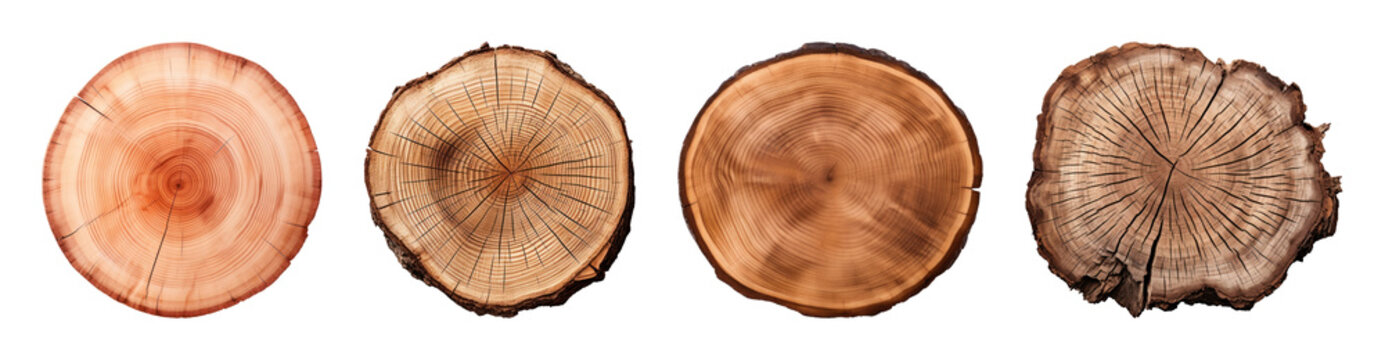 PNG Cross-sections of tree trunks showing growth rings on transparent background